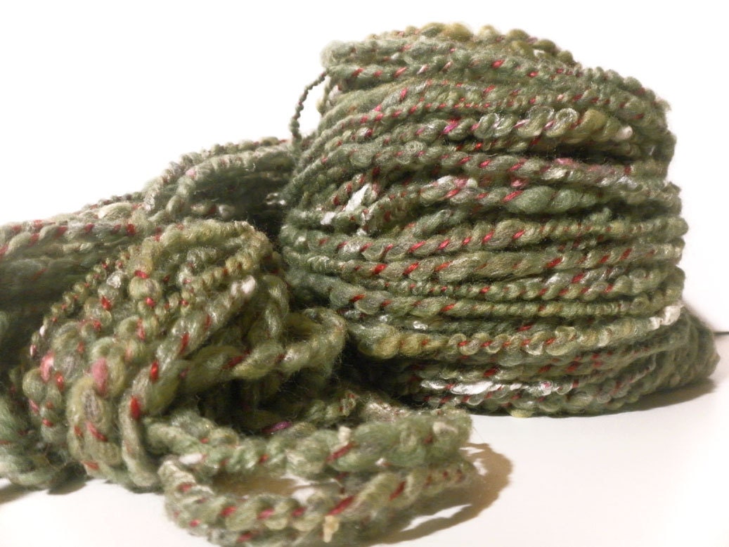 Fall Sale - Pashmina - Handspun Merino Bamboo Ramie Silk  Coily Corespun ArtYarn - 96 yards