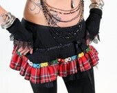 tartan mini skirt, dance overskirt, tribal belly dance, fusion, goth, punk