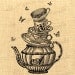 Tea with Alice wonderland tea cup mad hatter fantasy graphic art ephemera gift tag label napkins burlap pillow large image Sheet n.127