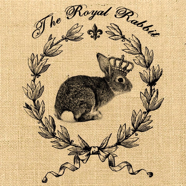 The Royal Rabbit farm animals nature large image france print on iron transfer fabric gift tag label napkins burlap pillow Sheet n.157