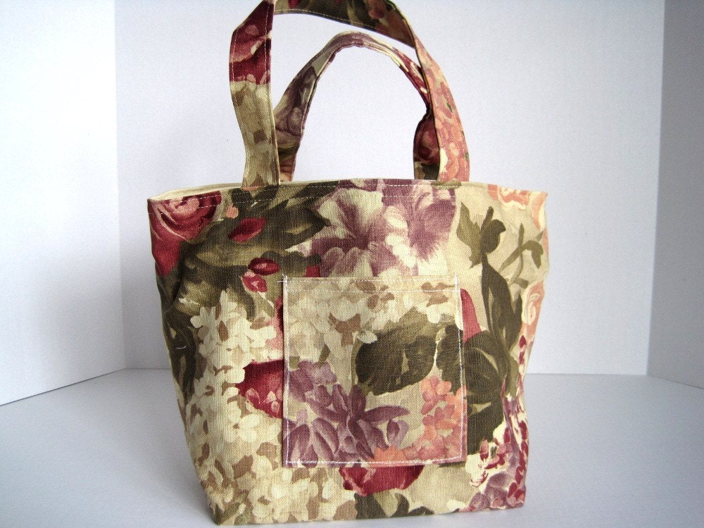 Print Fabric Tote Bag Floral Cotton Watercolor