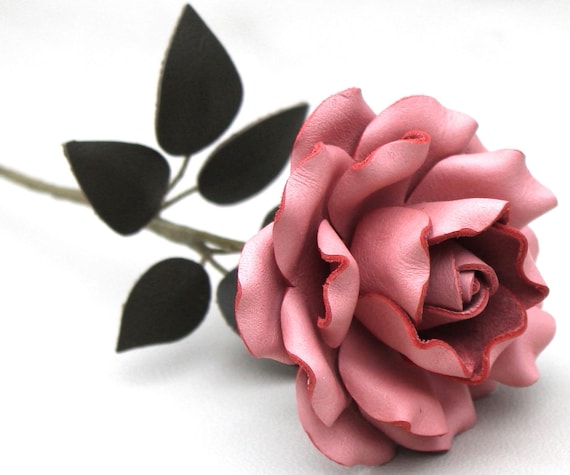 Pastel Pink Leather Rose, Wedding/3rd Anniversary Gift Long Stem Flower Valentine's Day 3rd Leather Anniversary