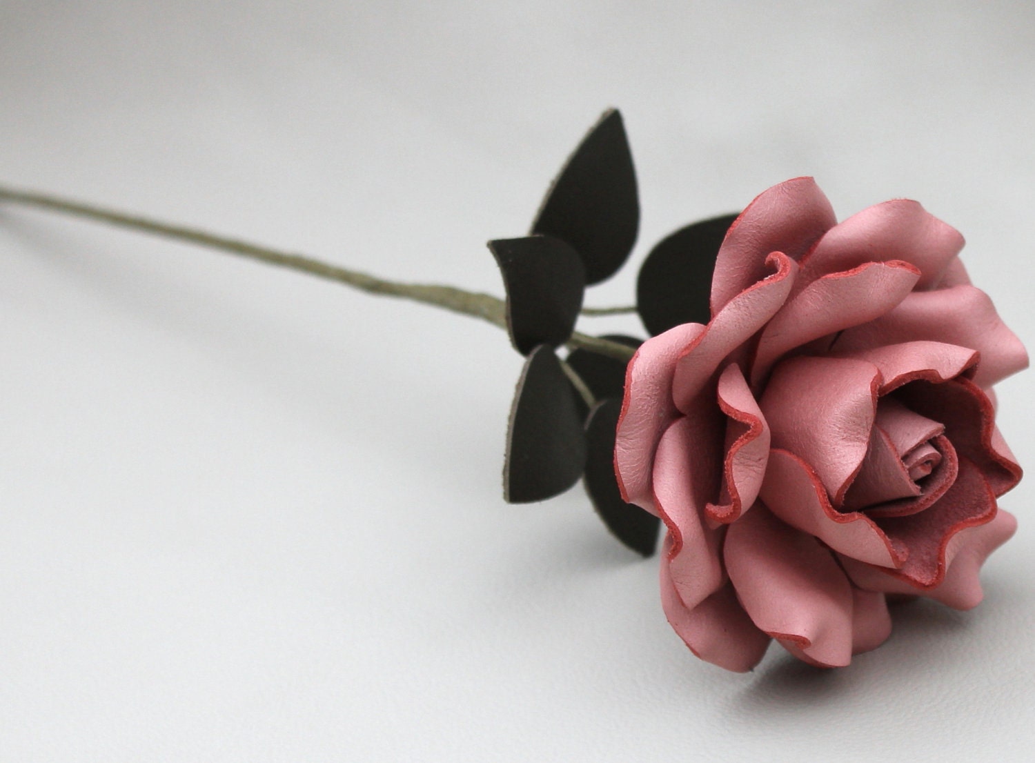 Pastel Pink Leather Rose, Wedding/3rd Anniversary Gift Long Stem Flower Valentine's Day 3rd Leather Anniversary