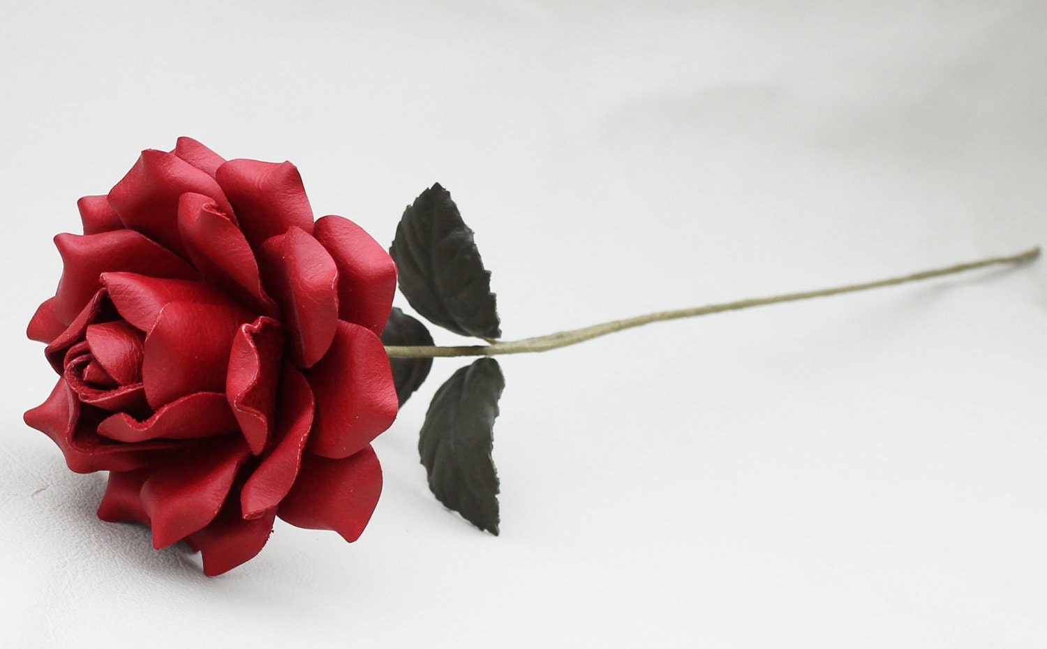Red Leather Rose Large Third Wedding Anniversary Gift Long Stem Leather Rose Flower Valentine's Day 3rd Leather Anniversary