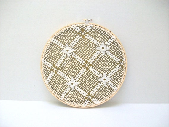 Embroidery Hoop Art - white handmade lace - wall hanging house decoration - wedding gift