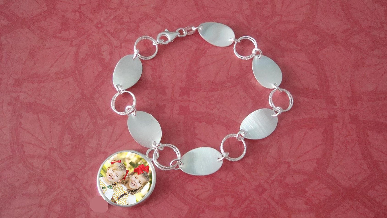 Charm Bracelet Custom Photo Charm Jewelry Brushed Oval n Circle