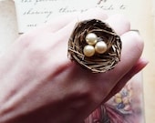 LAST ONE - Bird Nest Ring - Pearl Egg Nest Ring - Bird Ring - Woodland Ring - Forest Ring - Nature Inspired Ring - Cute Adorable Whimsical