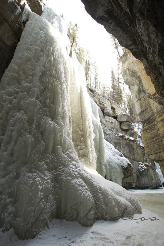 Winter Photo, Fine Art Photography Print, Frozen Waterfall Icy Jasper National Park Mountains Maligne Canyon, Icewalk