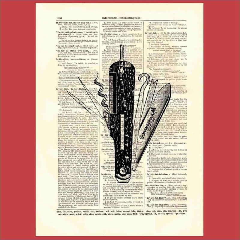 Vintage Jackknife - upcycled 8x10 1898 dictionary page print - BONUS - Buy 3 Prints, Get 1 More For FREE
