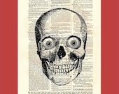 Vintage Googly-Eyed Skull - original digital collage - upcycled 8x10 1898 dictionary page print - BONUS - Buy 3 Prints, Get 1 More For FREE