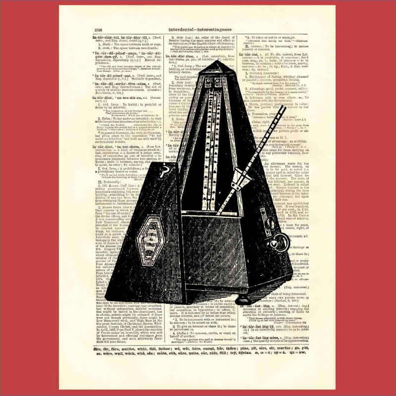 Metronome Silently Marking Time - upcycled 8x10 1898 dictionary page print - BONUS - Buy 3 Prints, Get 1 More For FREE