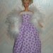 Purple floral handmade Barbie gown with white boa