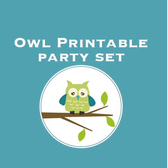 Printable Party - Blue and  Green Owl Printable Party  Set DIY