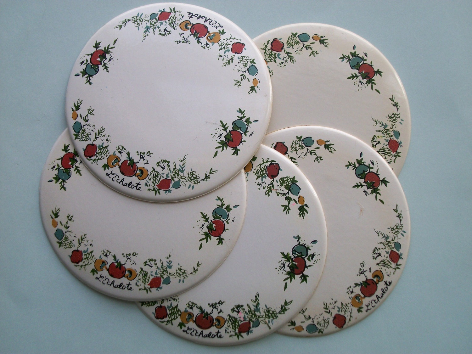 Vintage Corningware 1970's L'Echalote Spice of Life French Spice Coasters - Set of Five - Treasury Item