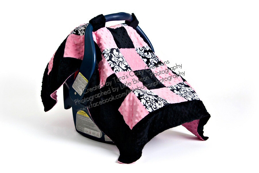 Beautiful Damask MINKY Carseat Canopy Blanket-  Ships in 1-3 Days
