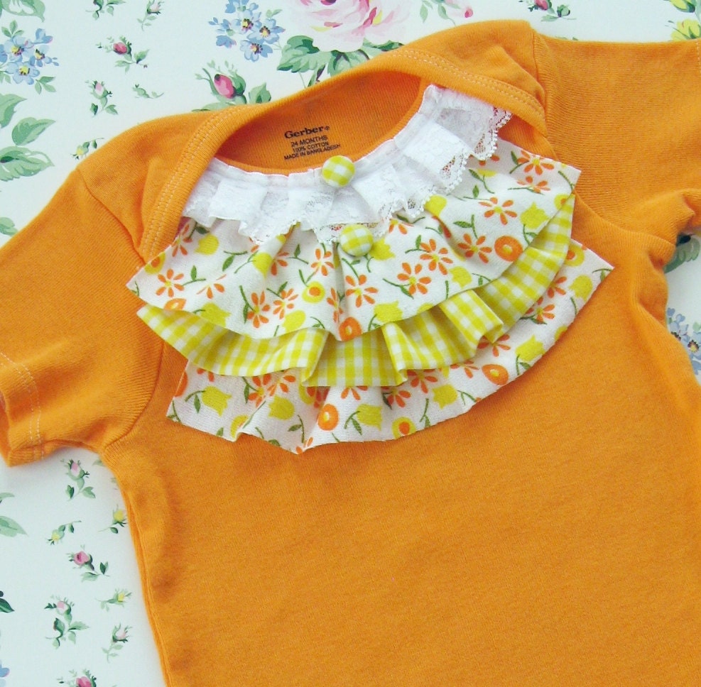 sweet citrus vintage inspired hand dyed onesie embellished with ruffles and lace, 3m 6m 9m 12m 18m 24m 2T baby girl photo chic