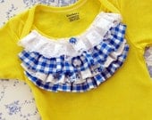 lemon blueberry vintage inspired hand dyed onesie embellished with ruffles and lace, 3m 6m 9m 12m 18m 24m 2T baby girl spring  photo shoot