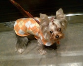 Dog Jacket -  Orange Sorbet Argyle Fleece Dog Coat- Size XX Small- 8 to 10 Inch Back Length - Or Custom Size