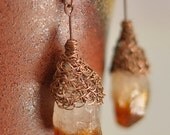 Earrings - genuine rough citrine crystal nuggets in crocheted antiqued copper caps - Sugar With Rum