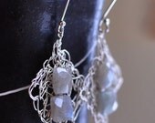 Earrings - sterling silver handwoven lace and square faceted labradorite beads - Magic Squares