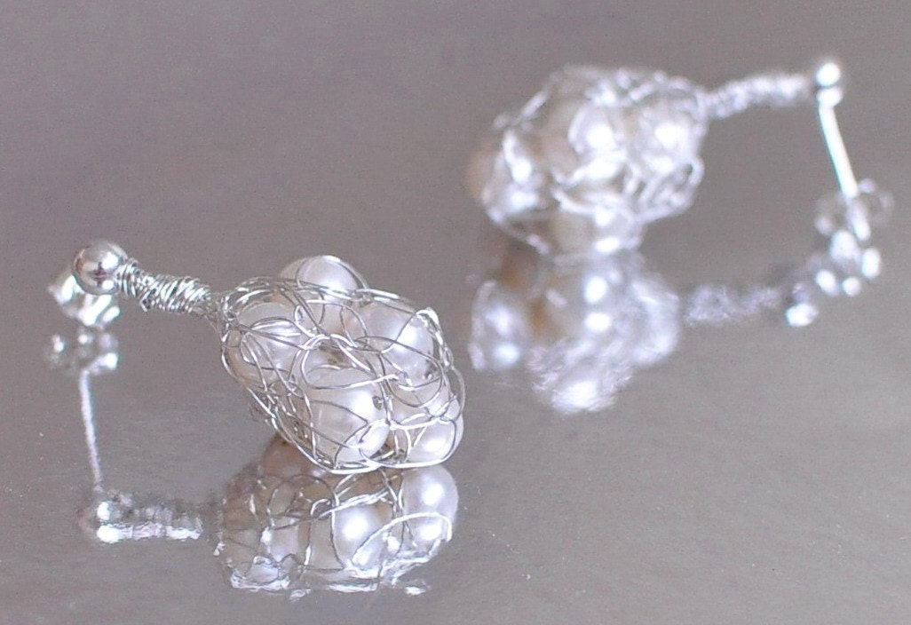 Stud Post Earrings - Pearls in the Net