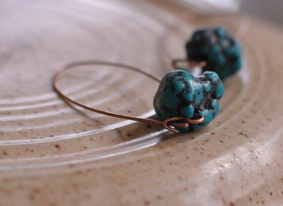 Earrings - modern large kidney earwire and natural magnesite nuggets