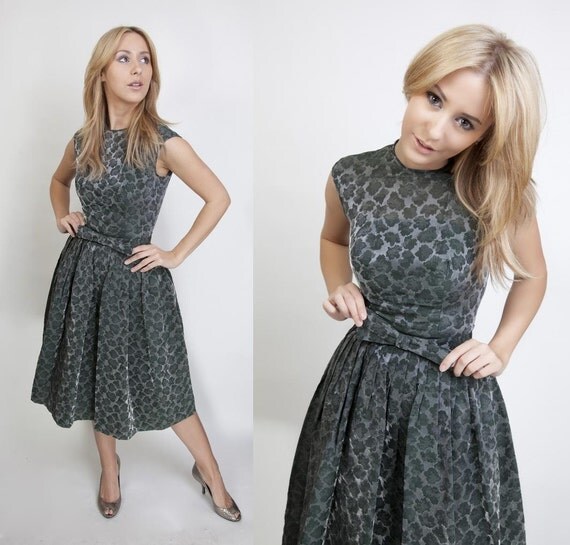 RESERVED - 1950s Cocktail Dress / Animal Print Clothing / Animal Print / Holiday Fashion / Pewter / Slate / Mad Men / 0033
