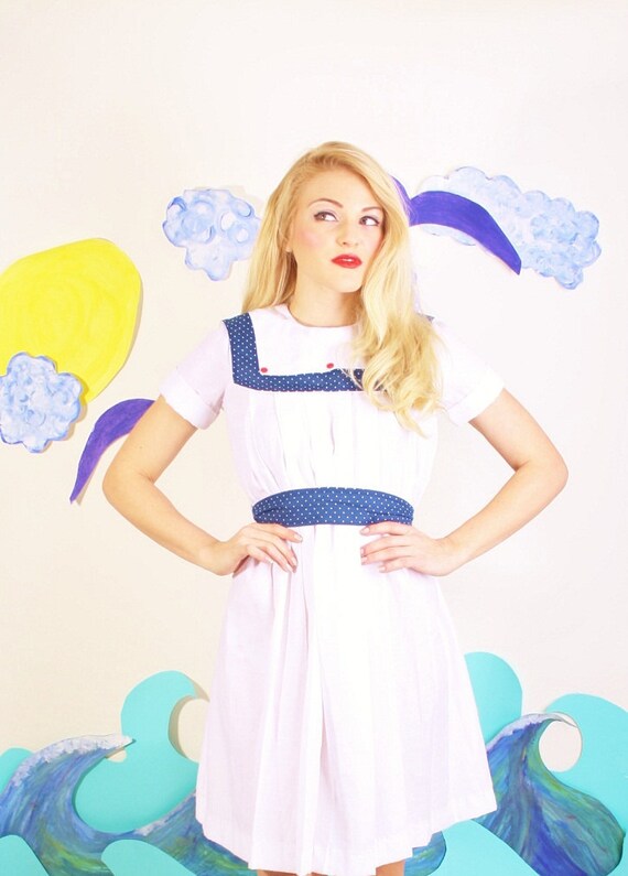 Nautical / Nautical Dress / White Dress / Sailor Dress / Dresses / Navy Dress / Polkadot / Polka Dot / Red Dress / Lolita / Pinup /0888