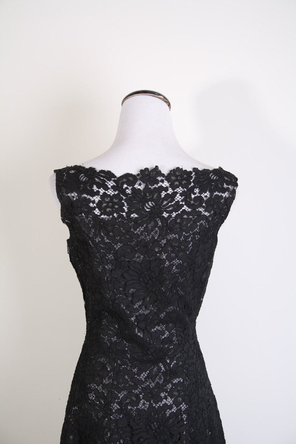 Evening Gown / Vintage Lace / Metallic / Long Dress / Black Dress / Mad Men / Couture / Illusion Lace / 1095