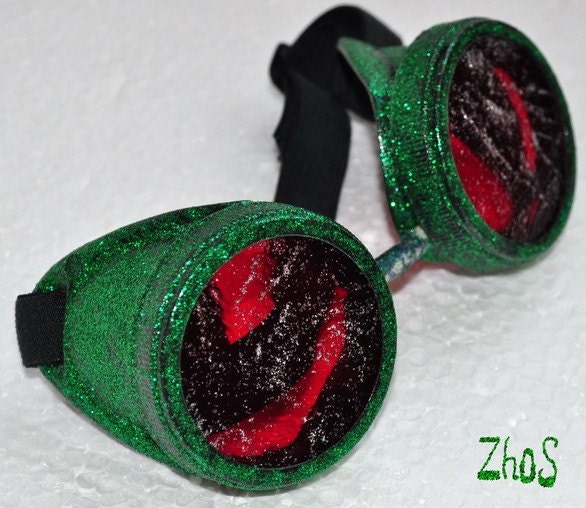 Steampunk Cyber Goggles Glasses Cosplay Anime Larp Rave Sheen Sparkle zel