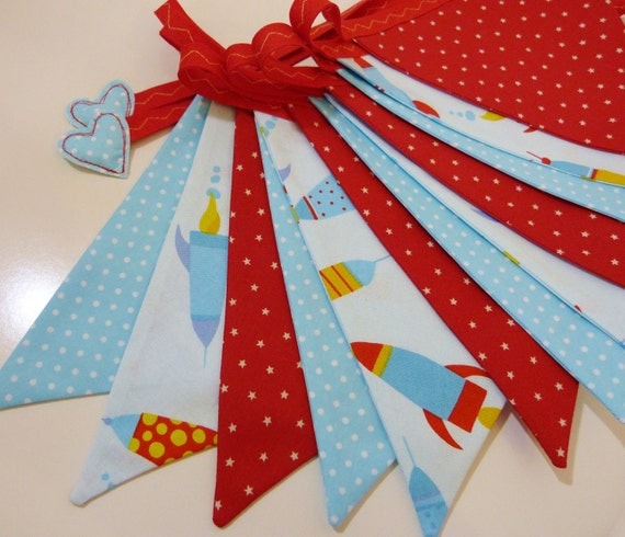 Space rocket bunting banner Perfect for birthday parties & playrooms Over 11 ft long (excluding ties) with 12 large flags READY TO SHIP Il_570xn