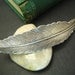 Large feather barrette in ox antique sterling silver plated brass
