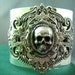 2 INCH Vintage sterling silver plated brass ornate sturdy filigree skull cameo gothic cuff/bangle B518