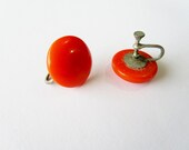 Tangerine Orange Bakelite Button Earrings Vintage 1940s
