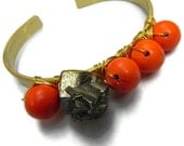 Pyrite cuff bracelet, orange stone bracelet, Modern brass bangle, contemporary, minimalist, mod bracelet