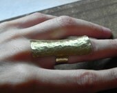 adjustable knuckle ring, hammered brass ring, brass knuckle ring, hammered metal ring, long rectangle brass ring, rings