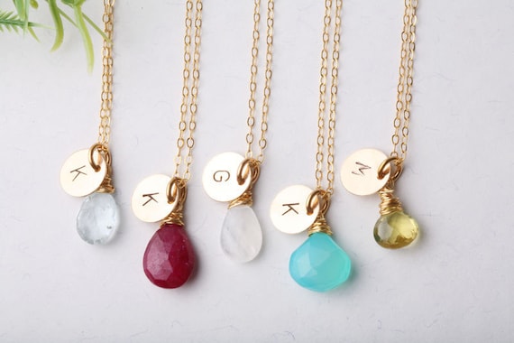 Bridesmaid gifts,set of 13,custom initial and birthstone,Gold filled,wedding jewelry,Monogram jewelry,custom