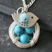 Original Signature Design,Lovely Bird and Nest Turquoise Jasper Eggs sterling silver Necklace