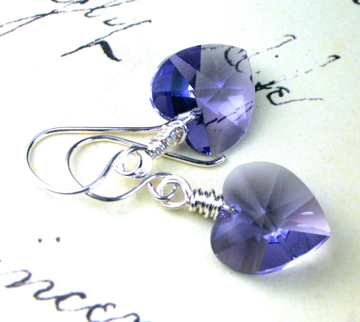 Crystal Heart Earrings in Tanzanite Purple - Handmade with Sterling Silver and Swarovski Crystal - FREE SHIPPING