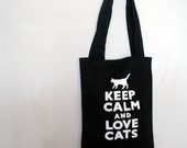 Black Tote bag with cat print- Keep calm Bag-  Cat lovers collection - Spring fashion - Spring accesories   nO 2.