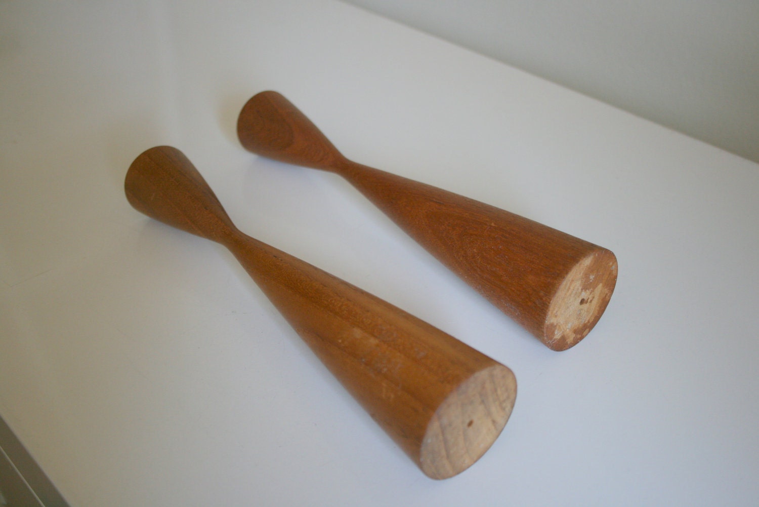 Pair of Mid Century Modern Teak Scandinavian Candle Holders