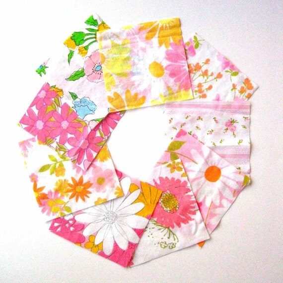 Pink Vintage Bed Sheet Charm Pack - 36 5x5" squares