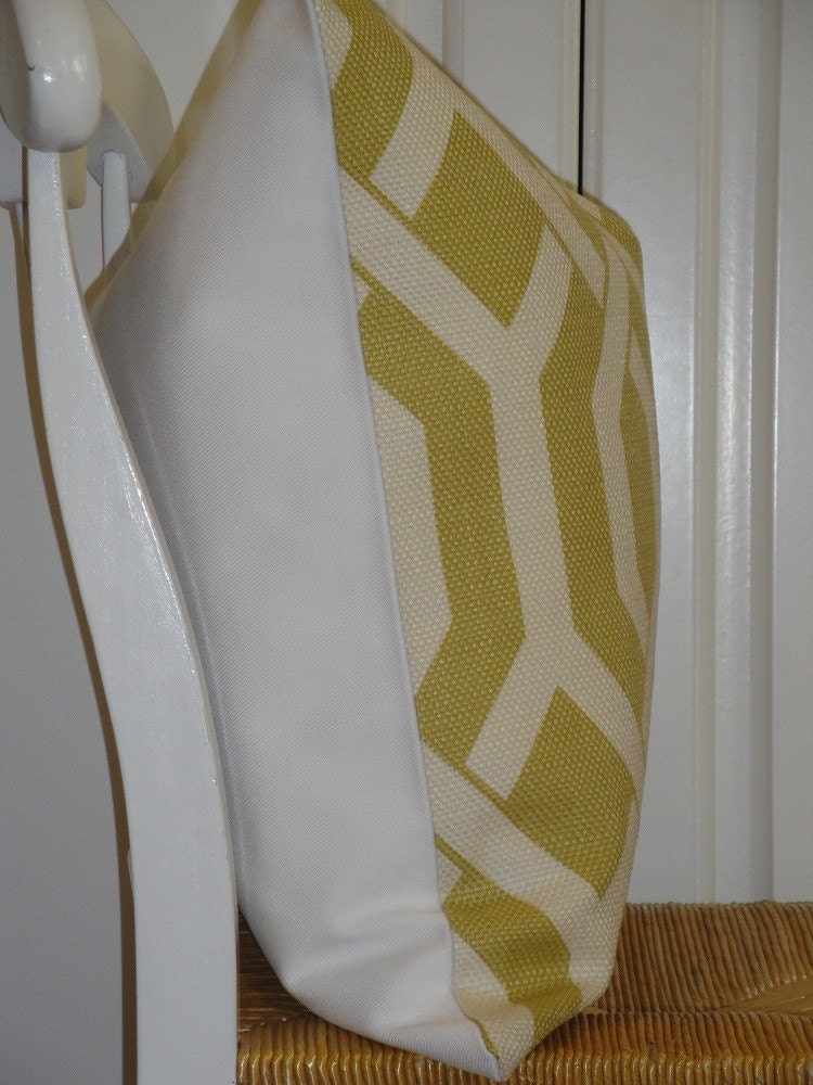 Decorative Pillow Cover - 18x18 - Gatework Pattern - Throw Pillow - Accent Pillow - Chartreuse and Ivory
