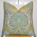 KRAVET - Decorative Pillow Cover - 20 x 20 - Throw Pillow - Accent Pillow - Aqua - Lime Green - Light Blue - Paisley - Ikat