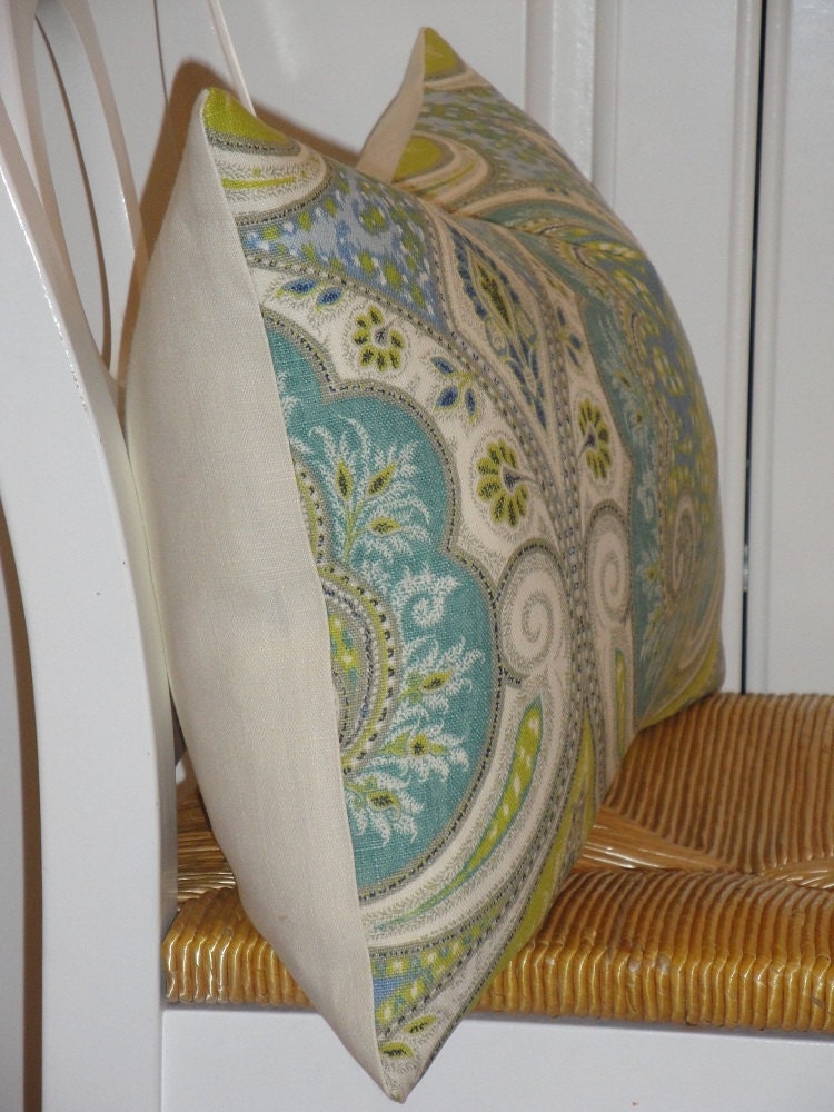 KRAVET - Decorative Pillow Cover - 12 x 21 - Throw Pillow - Accent Pillow - Aqua - Lime Green - Light Blue - Paisley - Ikat
