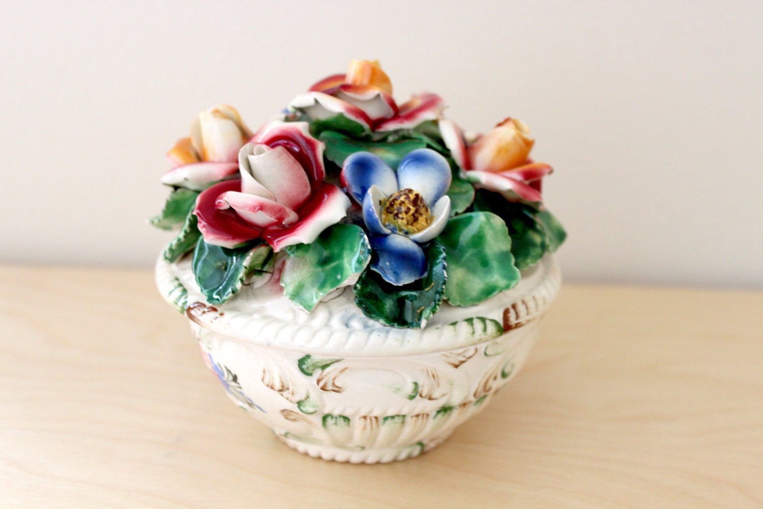 Hand Painted Flower Candy Dish, Made in Italy