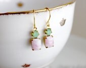 Minty Green and Marble Pink Sparkle Earrings