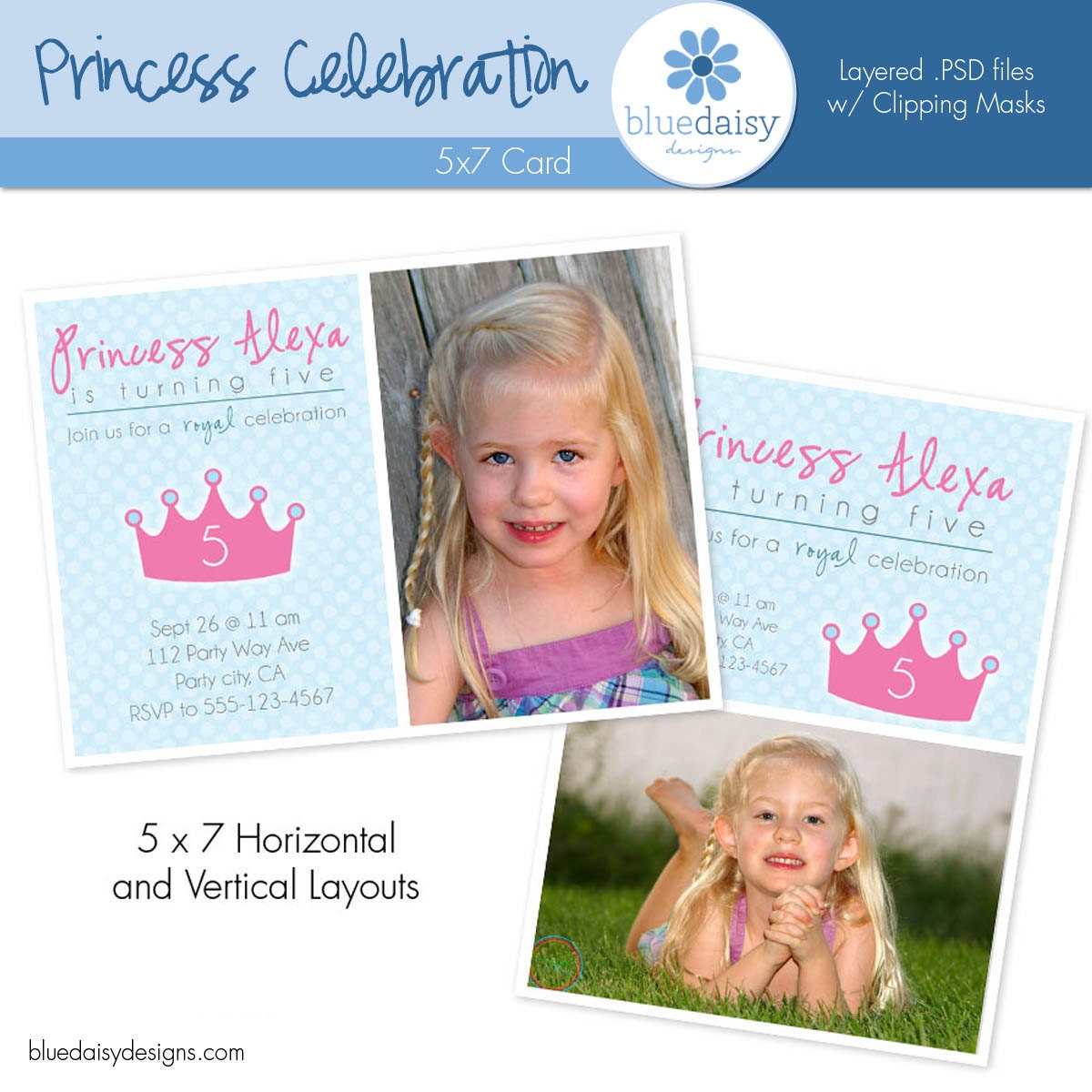 Princess Celebration Birthday Invitation - Custom Photo Card