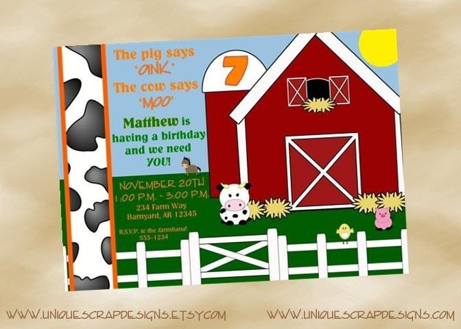 Cow Says Moo Barnyard Birthday Party Invitation Style DI1601 DIGITAL FILE - Printable - by Unique Scrap Designs