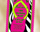 Wild Flip Flop Pool Birthday Party Invitation Style DI2113 DIGITAL FILE - Printable - by Unique Scrap Designs